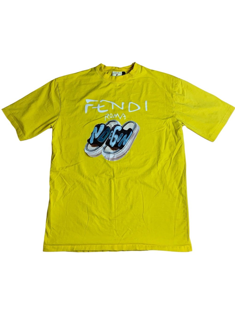 Fendi x FILA Fendi Mania Yellow Graphic T-Shirt - Slippers Motif Size Medium